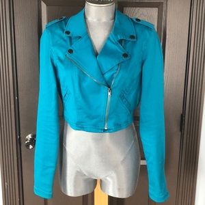 Celebrity Pink Cropped Motorcycle Jacket Sz L